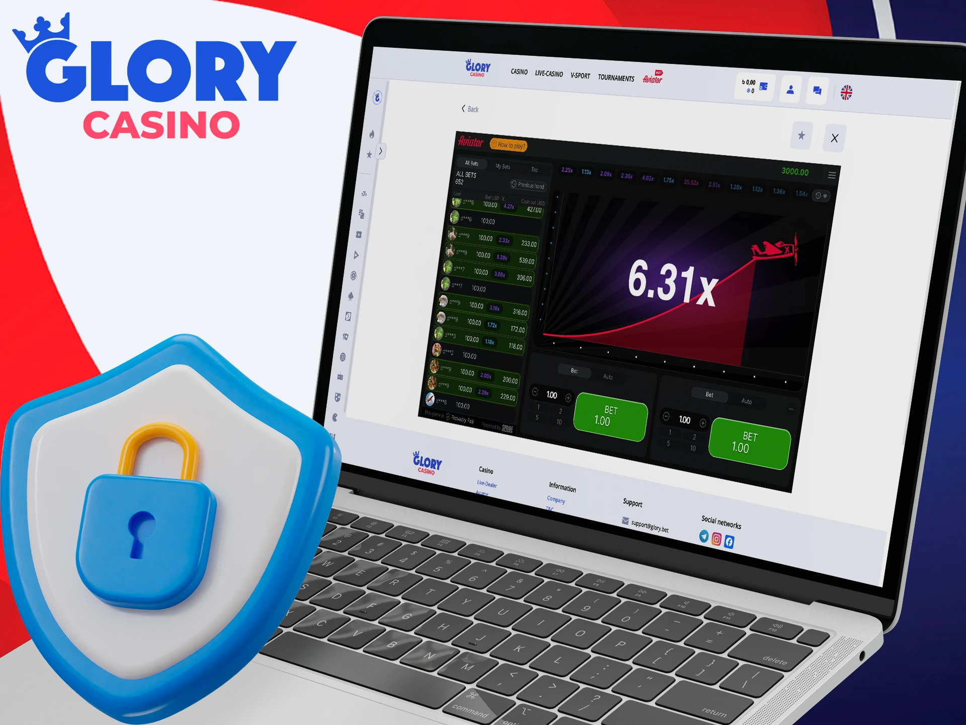 Aviator is protected from hackers at Glory Casino গৌরব ক্যাসিনো.