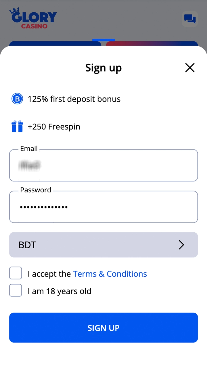 Fill out the Glory Casino গৌরব ক্যাসিনো registration form.