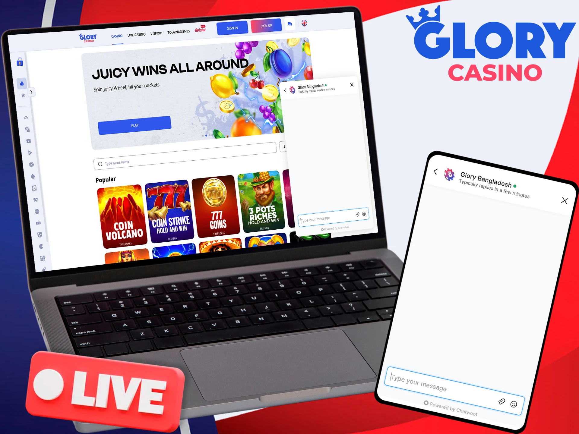 Contact Glory Casino গৌরব ক্যাসিনো online support chat.