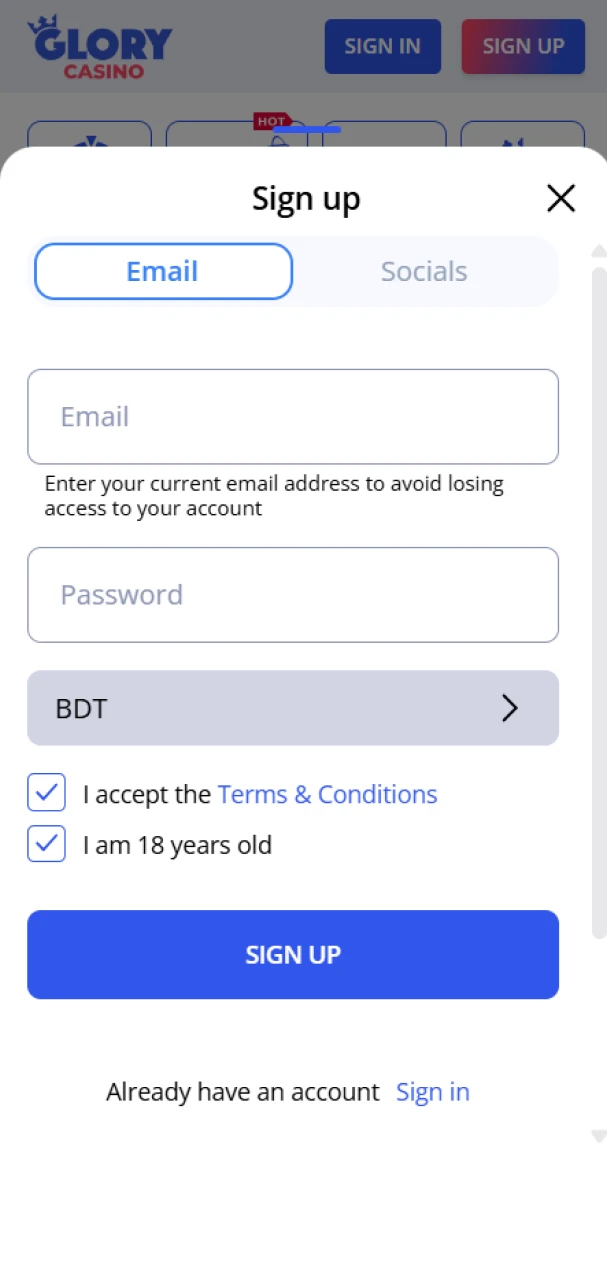 Create an account to play games at Glory Casino গৌরব ক্যাসিনো.