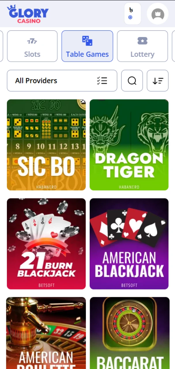 Open the table games section to start playing at Glory Casino গৌরব ক্যাসিনো.