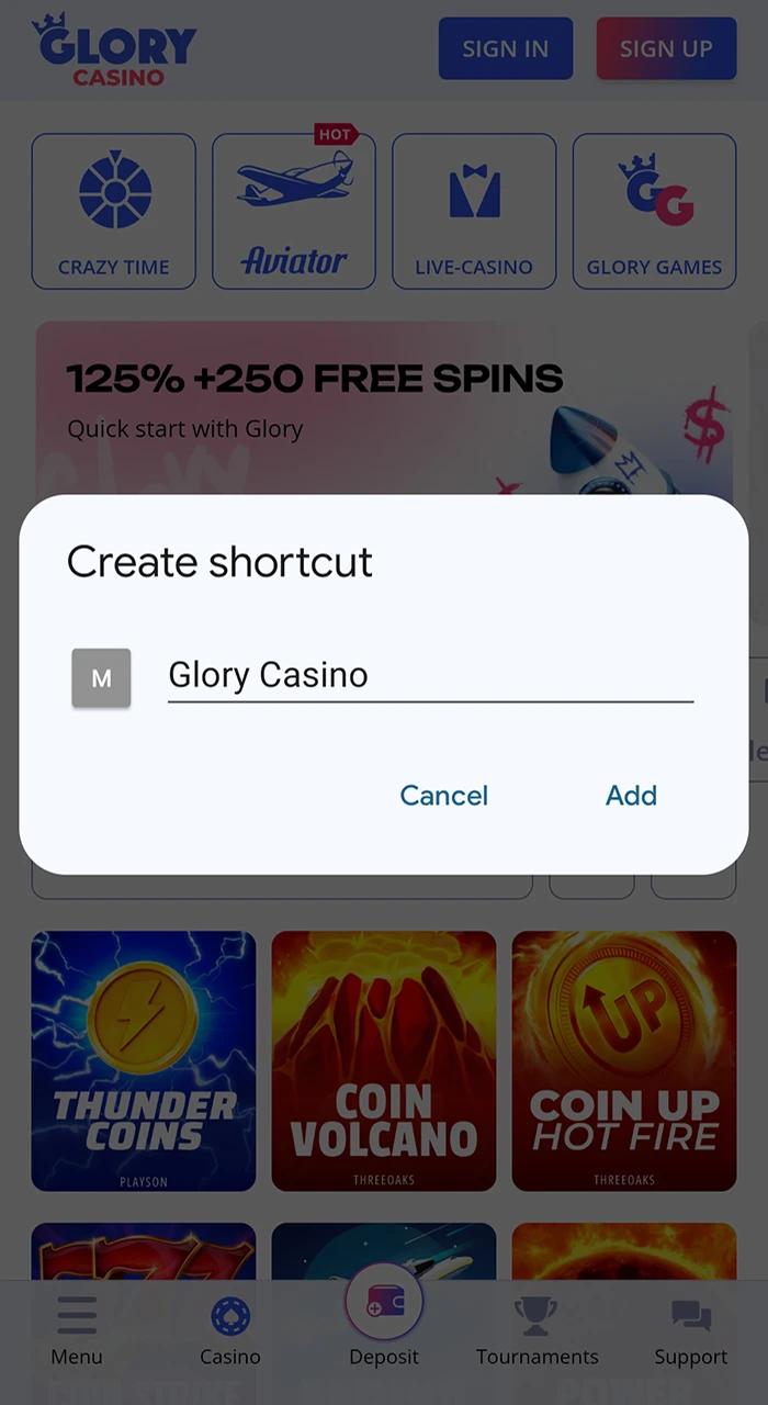 Complete the installation process of the Glory Casino গৌরব ক্যাসিনো app.