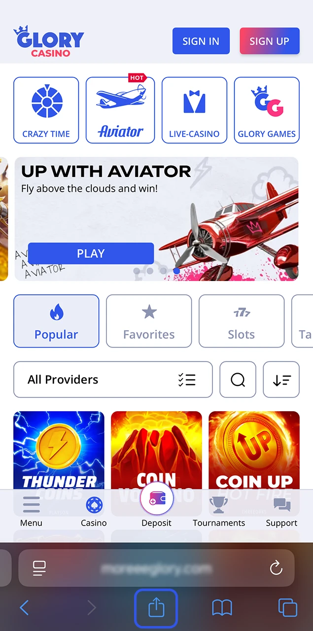 Bring up the Safari browser menu to start the installation process for the Glory Casino গৌরব ক্যাসিনো app.